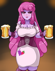 Size: 1805x2318 | Tagged: safe, artist:n00bultima, berry punch, berryshine, human, equestria girls, g4, alcohol, beer, blushing, breasts, busty berry punch, drunk, equestria girls-ified, female, mug, oktoberfest, open mouth, open smile, smiling, solo