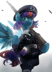Size: 647x900 | Tagged: safe, artist:tingsan, pegasus, semi-anthro, arm hooves, bipedal, clothes, gun, solo, spread wings, uniform, uniform hat, weapon, wings