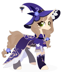 Size: 2530x2820 | Tagged: safe, artist:kabuvee, pony, unicorn, clothes, cute, female, flower, genshin impact, green eyes, hat, high res, lantern, lisa (genshin impact), mare, quadrupedal, robe, simple background, solo, sorceress, transparent background, witch hat