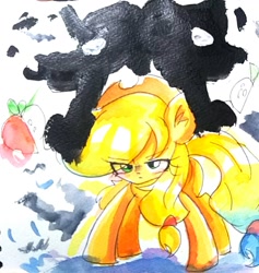 Size: 1053x1113 | Tagged: safe, artist:うめおにぎり, applejack, earth pony, pony, g4, female, solo, traditional art