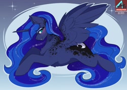 Size: 1100x778 | Tagged: safe, artist:arctic-fox, princess luna, alicorn, pony, g4, adorasexy, alternate design, beautiful, beautisexy, bedroom eyes, blushing, body freckles, butt freckles, coat markings, cute, dappled, freckles, lidded eyes, lunabetes, lying down, prone, seductive, seductive look, sexy, solo, stupid sexy princess luna