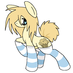 Size: 556x560 | Tagged: safe, artist:muffinz, oc, oc only, oc:ragimuffin, earth pony, pony, clothes, neet, pixel-crisp art, simple background, socks, solo, striped socks, tired, white background