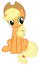 Size: 616x1037 | Tagged: artist needed, safe, applejack, earth pony, pony, g4, apple, cute, jackabetes, simple background, sitting, solo, transparent background