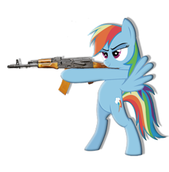 Size: 900x915 | Tagged: artist needed, safe, rainbow dash, pegasus, pony, g4, ak-74, gun, simple background, solo, spread wings, standing on two hooves, transparent background, weapon, wings