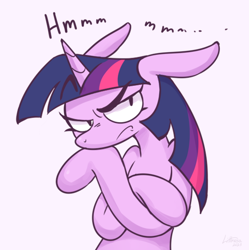 Size: 548x551 | Tagged: safe, artist:littmosa, twilight sparkle, pony, g4, hmm, text, thinking