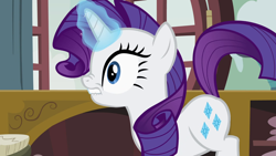 Size: 1920x1080 | Tagged: safe, screencap, rarity, pony, unicorn, g4, season 2, sisterhooves social, female, glowing, glowing horn, horn, lip bite, magic, magic aura, mare, nose wrinkle, solo