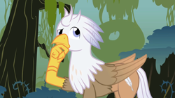 Size: 1280x720 | Tagged: safe, artist:mlp-silver-quill, oc, oc:silver quill, hippogriff, after the fact, after the fact:power ponies, everfree forest, thoughtful