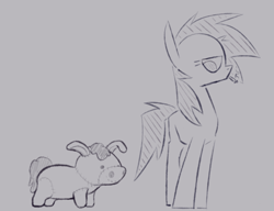 Size: 1000x767 | Tagged: safe, artist:skookz, oc, oc only, unnamed oc, donkey, earth pony, pony, cigarette, duo, gray background, plushie, simple background, sketch, smoking