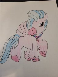 Size: 4032x3024 | Tagged: safe, artist:mintwhistle, silverstream, classical hippogriff, hippogriff, g3, g4, crayon drawing, feathered fetlocks, female, g4 to g3, generation leap, heart, heart eyes, jewelry, looking at you, necklace, smiling, smiling at you, solo, spread wings, style emulation, teenager, traditional art, unshorn fetlocks, wingding eyes, wings