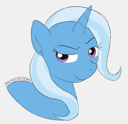 Size: 755x733 | Tagged: safe, artist:incredisenn, trixie, pony, unicorn, g4, bust, colored, female, flat colors, mare, signature, sketch, smiling, smirk, solo