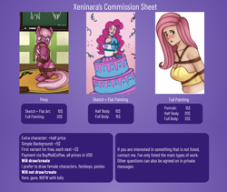 Size: 1600x1350 | Tagged: safe, artist:xeninara, cheerilee, fluttershy, pinkie pie, earth pony, human, pony, equestria girls, g4, advertisement, arm behind back, ballgag, bondage, bound, cake, chalk, chalkboard, clothes, commission, commission info, commissions open, damsel in distress, female, food, gag, humanized, mouth hold, popping out of a cake, ribbon, rope, rope bondage, ropes, self bondage, simple background, tied, tied up, white background