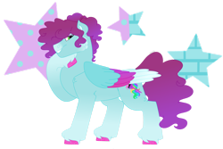 Size: 1280x854 | Tagged: safe, artist:itstechtock, oc, oc:glitter bomb, pegasus, pony, colored wings, female, magical lesbian spawn, mare, multicolored wings, offspring, parent:jazz hooves, parent:pipp petals, parents:jazzpipp, quadrupedal, simple background, solo, transparent background, wings