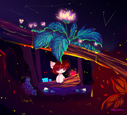 Size: 2834x2572 | Tagged: safe, artist:eqinswu, oc, oc only, earth pony, pony, constellation, earth pony oc, flower, high res, micro, night, signature, solo, stars