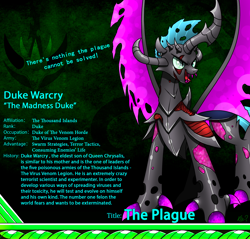 Size: 2340x2234 | Tagged: safe, artist:questionmarkdragon, oc, oc only, changeling, changeling queen, changeling queen oc, high res, horn, male, open mouth, parent:queen chrysalis, purple changeling, smiling, solo, story included