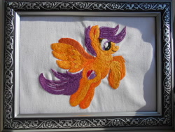 Size: 5152x3864 | Tagged: safe, artist:lightdragon1988, scootaloo, pegasus, pony, g4, cross stitch, embroidery, female, frame, irl, photo, scootaloo can fly, traditional art