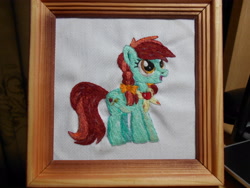 Size: 5152x3864 | Tagged: safe, artist:lightdragon1988, candy apples, earth pony, pony, g4, apple, apple family member, candy apple, cross stitch, embroidery, female, food, frame, irl, photo, solo, traditional art