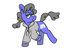Size: 1316x900 | Tagged: safe, artist:msponies, oc, oc only, oc:discord, earth pony, pony, clothes, discord (program), female, hoodie, lidded eyes, looking at you, mare, ms paint, ponified, raised leg, simple background, smiling, solo, tail, white background