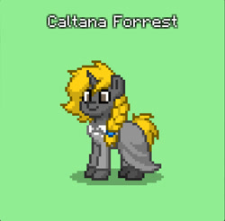 Size: 841x829 | Tagged: safe, oc, oc only, oc:caltana forrest, pony, unicorn, pony town, braid, clothes, green background, horn, simple background, skirt, solo, unicorn oc