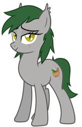 Size: 650x1000 | Tagged: artist needed, safe, oc, oc only, oc:moss moon, bat pony, pony, wingless bat pony, cute, cute little fangs, ear fluff, eye scar, facial scar, fangs, green mane, green tail, looking at you, scar, simple background, solo, tail, three quarter view, transparent background, wingless