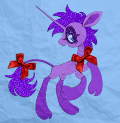 Size: 1280x1313 | Tagged: safe, artist:peaceandlove26, midnight stone, pony, unicorn, g4, background pony, bow, cloven hooves, leonine tail, open mouth, solo, tail