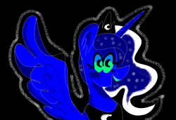 Size: 1316x900 | Tagged: safe, artist:msponies, princess luna, alicorn, pony, g4, black background, blushing, female, jewelry, looking at you, mare, ms paint, open mouth, open smile, pac-man eyes, peytral, requested art, simple background, smiling, solo, spread wings, tiara, wings