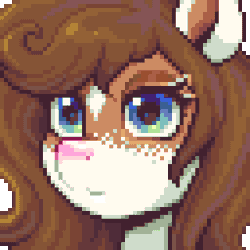 Size: 320x320 | Tagged: safe, artist:hikkage, oc, oc:mabel, pony, animated, blushing, bust, coat markings, cute, ear flick, facial markings, female, gif, looking at you, looking back, mare, portrait, smiling, solo, star (coat marking)