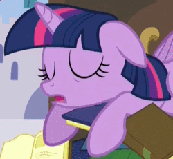 Size: 422x389 | Tagged: safe, screencap, twilight sparkle, alicorn, pony, g4, princess spike, season 5, adorkable, animated, behaving like a bird, book, book nest, bookhorse, close-up, cropped, cute, dork, eyes closed, female, floppy ears, gif, hoard, loop, lying down, mare, princess sleeping on books, prone, sleeping, snoring, solo, that pony sure does love books, tired twilight, twiabetes, twilight sparkle (alicorn), wings