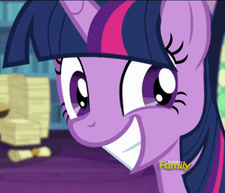 Size: 754x645 | Tagged: safe, screencap, twilight sparkle, alicorn, pony, g4, season 6, the crystalling, adorkable, animated, blinking, close-up, cropped, cute, discovery family, discovery family logo, dork, female, gif, grin, logo, loop, mare, paper, scroll, smiling, solo, twiabetes, twilight sparkle (alicorn), twilight's scrollwork, wide grin