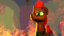 Size: 1280x720 | Tagged: safe, artist:darkad8000, tempest shadow, pony, unicorn, g4, 3d, absurd file size, absurd gif size, angry, animated, armor, broken horn, eyebrows, female, fire, frown, gif, horn, mare, solo, source filmmaker, teeth