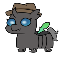 Size: 617x553 | Tagged: safe, artist:jargon scott, oc, oc only, oc:closed case, changeling, pony, changeling oc, clothes, green changeling, hat, male, simple background, solo, squatpony, transparent background