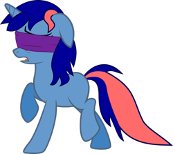 Size: 947x843 | Tagged: artist needed, safe, oc, oc only, pony, unicorn, base used, blank flank, blindfold, blue coat, blue mane, horn, missing cutie mark, no cutie marks because im lazy, open mouth, pink mane, pink tail, scared, solo, tail, two toned mane, two toned tail, unicorn oc, walking, worried