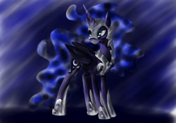 Size: 1069x748 | Tagged: safe, artist:dragontwi, nightmare moon, pony, g4, armor, beautiful, complex background, digital art, female, flowing mane, mare, solo, wavy mane