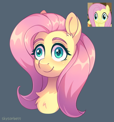Size: 1944x2073 | Tagged: safe, artist:skysorbett, fluttershy, pony, g4, bust, derp, i've seen some shit, portrait, redraw, screencap reference, silly, simple background, thousand yard stare