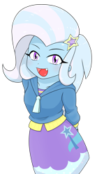 Size: 1303x2351 | Tagged: safe, artist:batipin, trixie, human, equestria girls, g4, cute, cute little fangs, fangs, female, looking at you, open mouth, simple background, solo, transparent background