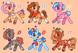 Size: 3426x2315 | Tagged: safe, artist:cocopudu, oc, oc only, earth pony, pegasus, pony, unicorn, adoptable, cloven hooves, high res, orange background, simple background
