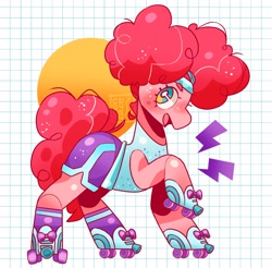 Size: 2950x2902 | Tagged: safe, artist:cocopudu, pinkie pie, earth pony, pony, g4, afro puffs, high res, roller skates, skates, solo