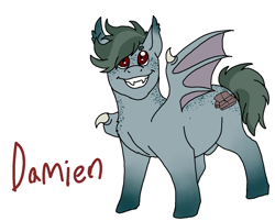 Size: 1466x1178 | Tagged: safe, artist:onyxdr, oc, oc only, oc:damien, bat pony, pony, undead, vampire, vampony, bat pony oc, bat wings, claws, fangs, male, nudity, sheath, simple background, solo, stallion, white background, wing claws, wings