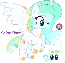 Size: 2628x2561 | Tagged: safe, artist:dustyygrey, artist:lavender-bases, oc, oc only, oc:solar flare, changepony, pony, base used, colored hooves, cutie mark, ethereal mane, female, high res, hybrid oc, magic, magic aura, magical lesbian spawn, offspring, parent:princess celestia, parent:queen chrysalis, parents:chryslestia, reference sheet, solo
