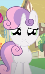 Size: 439x721 | Tagged: safe, screencap, sweetie belle, pony, unicorn, g4, cute, diasweetes, female, filly, foal, frown, puppy dog eyes, sad, sadorable, solo