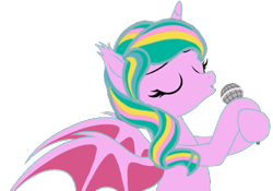 Size: 597x418 | Tagged: safe, artist:ncolque, oc, oc:star heart, alicorn, bat pony, pony, microphone, simple background, singing, transparent background