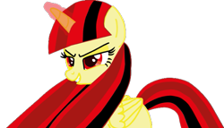 Size: 661x377 | Tagged: safe, artist:ncolque, oc, oc:princess darkfall, alicorn, pony, evil counterpart, evil grin, grin, red eyes, red magic, smiling