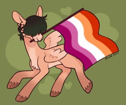 Size: 1494x1253 | Tagged: safe, artist:beyhr, oc, oc only, pegasus, pony, cloven hooves, commission, flag, lesbian pride flag, mouth hold, nose piercing, nose ring, piercing, pride, pride flag, solo, ych result