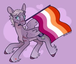 Size: 1494x1253 | Tagged: safe, artist:beyhr, oc, oc only, pegasus, pony, commission, flag, lesbian pride flag, mouth hold, pride, pride flag, solo, ych result