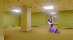 Size: 1280x719 | Tagged: safe, artist:zetter-berg, edit, twilight sparkle, alicorn, pony, g4, female, irl, photo, photoshop, ponies in real life, real life background, the backrooms, twilight sparkle (alicorn)