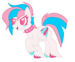 Size: 1500x1230 | Tagged: safe, artist:orcabunnies, oc, oc only, oc:pom pom, pegasus, pony, choker, colored wings, hooves, multicolored hooves, multicolored wings, simple background, solo, spiked choker, white background, wings