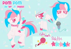 Size: 2462x1686 | Tagged: safe, artist:orcabunnies, oc, oc only, oc:pom pom, pegasus, pony, choker, colored wings, hooves, multicolored hooves, multicolored wings, reference sheet, spiked choker, wings