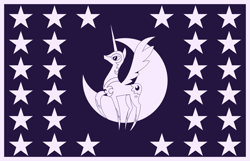 Size: 2541x1640 | Tagged: safe, artist:moonatik, nightmare moon, alicorn, pony, g4, crescent moon, female, flag, flag of equestria, lunar empire, mare, moon, stars