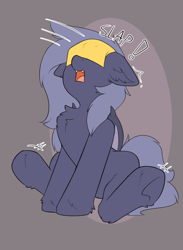 Size: 1610x2198 | Tagged: safe, artist:beardie, oc, oc only, oc:selenite, bat pony, pony, bat pony oc, behaving like a cat, cheese, cheese slap, commission, cute, female, food, mare, sitting, sliced cheese, solo, ych result