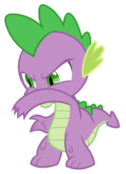 Size: 762x1048 | Tagged: safe, artist:reginault, spike, dragon, g4, covering, green eyes, male, purple skin, scales, simple background, slam, slit pupils, solo, transparent background, vector