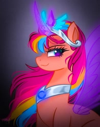 Size: 1074x1368 | Tagged: safe, artist:petaltwinkle, sunny starscout, earth pony, pony, g5, artificial horn, artificial wings, augmented, crown, crystal, earth pony crystal, horn, jewelry, magic, magic horn, magic wings, mane stripe sunny, pegasus crystal, peytral, regalia, solo, unicorn crystal, unity crystals, wings